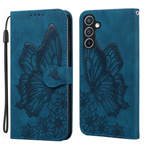 Samsung Galaxy A16 5G Retro Skin Feel Butterflies Embossing Horizontal Flip Leather Phone Case - Blue